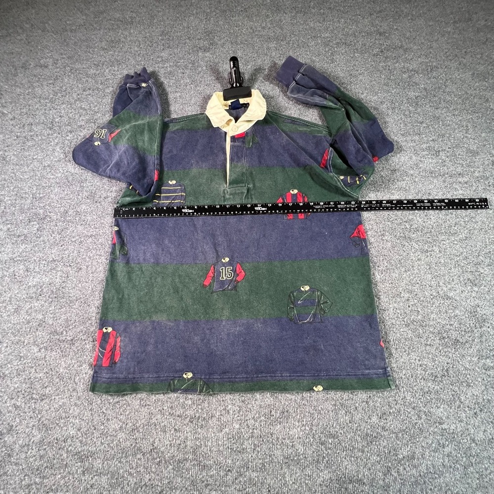 Vintage Nautica Rugby Polo Shirt Mens Medium Green Blue Striped Urban Preppy - Picture 3 of 11